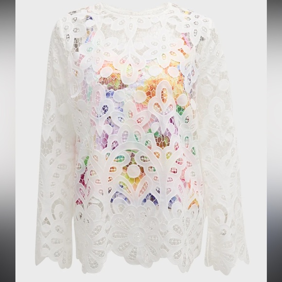 Johnny Was Tops - New JOHNNY WAS Lisetta Lace Sheer Long Sleeve Blouse in White Size XS